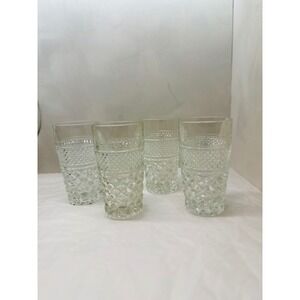 Vintage Wexford Diamond Cut Glass Iced Tea Tumblers Set Of 4 5.5in